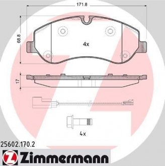 Колодки гальмівні (передні) Ford Transit 12- (TRW) (з датчиками) ZIMMERMANN 25602.170.2