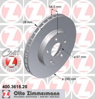 Диск гальмівний (передній) MB E-class (W211/S211) 02-09 (295x28) (з покриттям)(вентил.) ZIMMERMANN 400.3618.20 (фото 1)