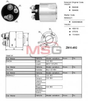 Втягуюче реле стартера ZM ZM6492